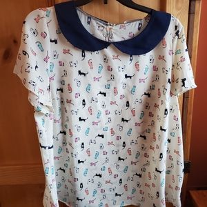 Cats Blouse with Peter Pan Collar